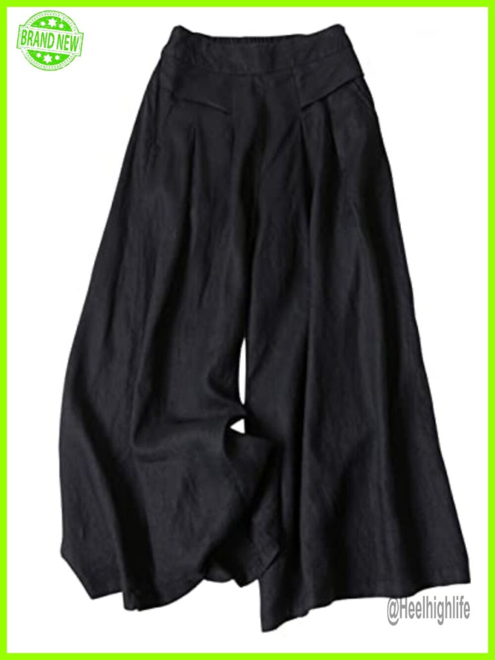 Cotton Linen Culottes Wide Leg Palazzo Capri Pants Elastic Waist Pull On